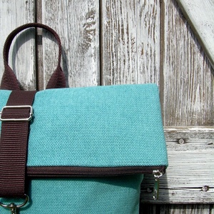   ROLL TOP CITY BAG : Variációk barnára türkizkékkel - táska & tok - hátizsák - roll top hátizsák - Meska.hu