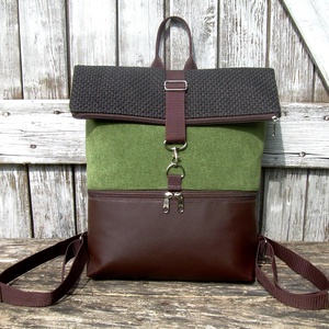  ROLL TOP CITY BAG : Variációk barna bőrre és szövetre 3. - táska & tok - hátizsák - roll top hátizsák - Meska.hu