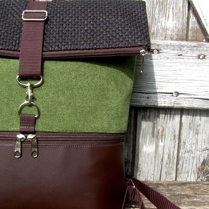  ROLL TOP CITY BAG : Variációk barna bőrre és szövetre 3. - táska & tok - hátizsák - roll top hátizsák - Meska.hu