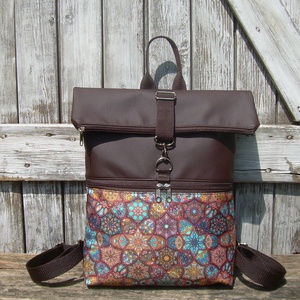 VÍZÁLLÓ ROLL TOP CITY BAG : Variációk barna bőrre és mandalára - táska & tok - hátizsák - roll top hátizsák - Meska.hu