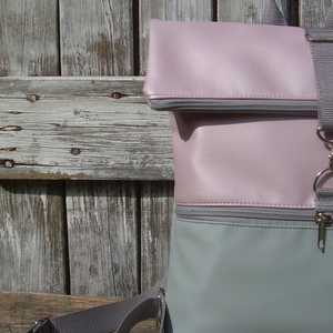    ROLL TOP CITY BAG : Púder gyöngyház rózsaszín szürkével - táska & tok - hátizsák - roll top hátizsák - Meska.hu