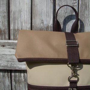   ROLL TOP CITY BAG : Barna, bézs és mogyoró - táska & tok - hátizsák - roll top hátizsák - Meska.hu