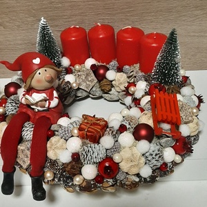 Adventi koszorú manóval - karácsony - adventi díszek - adventi koszorú - Meska.hu