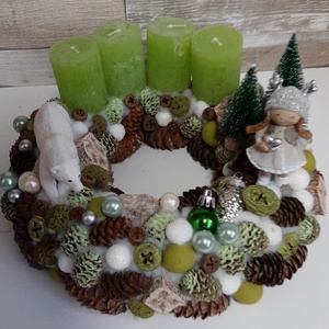 Adventi koszorú zöld árnyalataival - karácsony - adventi díszek - adventi ajtódísz - Meska.hu