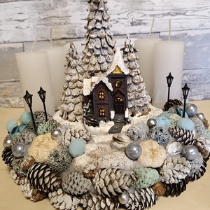 Egyedi Kézzel Készített Téli Hangulatú Adventi Koszorú, Karácsony, Adventi díszek, Adventi koszorú, Virágkötés, MESKA