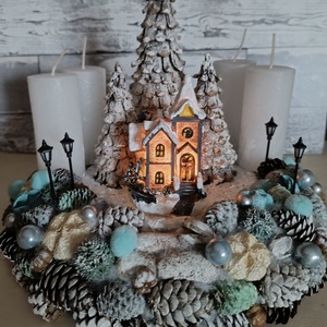 Egyedi Kézzel Készített Téli Hangulatú Adventi Koszorú - karácsony - adventi díszek - adventi koszorú - Meska.hu