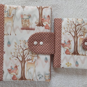 Erdei állatos Pelenkatáska, pelenkázótáska és Egészségügyi kiskönyv borító szett - baba - mama - pelenkázó, babafürdető kellékek - pelenkázó neszeszer, pelenkatartó - Meska.hu