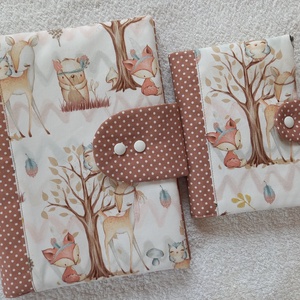 Erdei állatos Pelenkatáska, pelenkázótáska és Egészségügyi kiskönyv borító szett, Baba - mama, Pelenkázó, babafürdető kellékek, Pelenkázó neszeszer, pelenkatartó, Varrás, MESKA