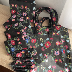Matyómintás vászonszatyor -fekete - táska & tok - bevásárlás & shopper táska - shopper, textiltáska, szatyor - Meska.hu