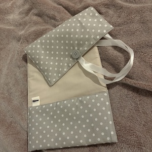 Vászon könyvborító szürke-fehér pöttyös - könyv & zene - könyvtok - Meska.hu