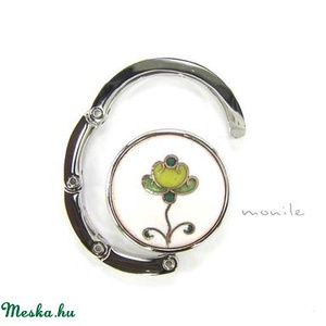 Virágos tűzzománc táskatartó (fehér-zöld) - táska & tok - kulcstartó & táskadísz - táskaakasztó - Meska.hu