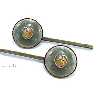 Szíves pisztáciazöld tűzzománc hajcsat, Ruha & Divat, Hajdísz & Hajcsat, Hajcsat & Hajtű, Ékszerkészítés, Tűzzománc, MESKA