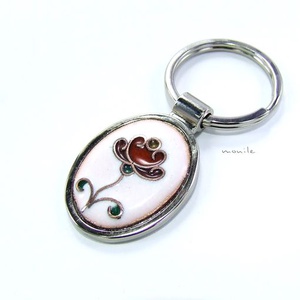 Virágos fehér-piros tűzzománc kulcstartó, Táska & Tok, Kulcstartó & Táskadísz, Kulcstartó, Ékszerkészítés, Tűzzománc, MESKA