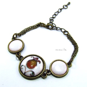 Virágos fehér-narancs tűzzománc karkötő, , Ékszerkészítés, Tűzzománc, MESKA