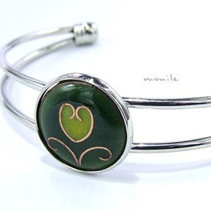 Tulipános zöld-sárga tűzzománc karperec, , Ékszerkészítés, Tűzzománc, MESKA