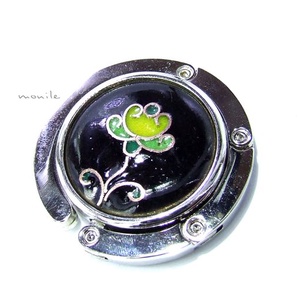 Virágos fekete-zöld tűzzománc táskatartó, Táska & Tok, Kulcstartó & Táskadísz, Táskaakasztó, Ékszerkészítés, Tűzzománc, MESKA