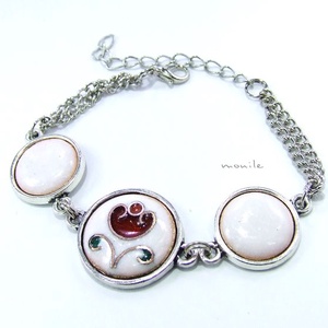 Virágos fehér-piros tűzzománc karkötő, Ékszer, Karkötő, Karkötő medállal, Ékszerkészítés, Tűzzománc, MESKA