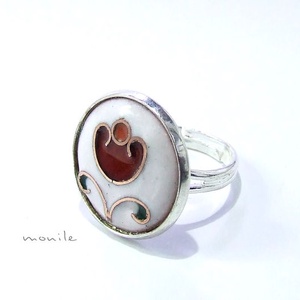 Virágos fehér-piros tűzzománc gyűrű - ékszer - gyűrű - Meska.hu