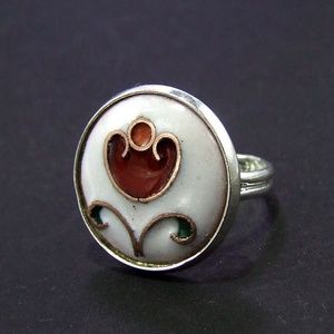 Virágos fehér-piros tűzzománc gyűrű - ékszer - gyűrű - Meska.hu