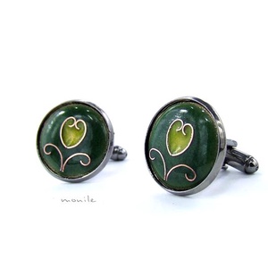 Mandzsettagomb - tulipános zöld-sárga tűzzománc -  - Meska.hu