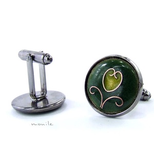 Mandzsettagomb - tulipános zöld-sárga tűzzománc, , Ékszerkészítés, Tűzzománc, MESKA