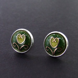 Bedugós tűzzománc fülbevaló - tulipános zöld-sárga, , Ékszerkészítés, Tűzzománc, MESKA