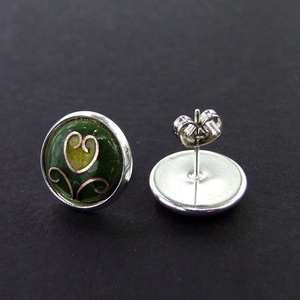 Bedugós tűzzománc fülbevaló - tulipános zöld-sárga -  - Meska.hu