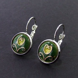 Tűzzománc fülbevaló (kicsi) - tulipános zöld-sárga -  - Meska.hu