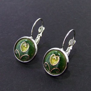 Tűzzománc fülbevaló (kicsi) - tulipános zöld-sárga, , Ékszerkészítés, Tűzzománc, MESKA