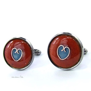 Mandzsettagomb - szíves narancs-türkiz tűzzománc -  - Meska.hu