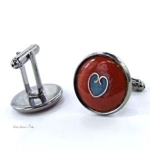 Mandzsettagomb - szíves narancs-türkiz tűzzománc, , Ékszerkészítés, Tűzzománc, MESKA