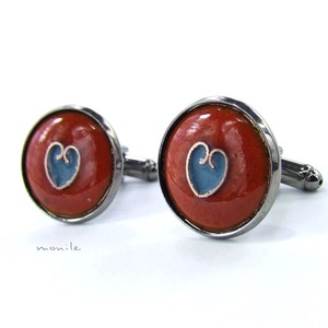 Mandzsettagomb - szíves narancs-türkiz tűzzománc -  - Meska.hu