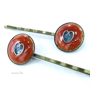 Szíves narancs-türkiz tűzzománc hajcsat, Ruha & Divat, Hajdísz & Hajcsat, Hajcsat & Hajtű, Ékszerkészítés, Tűzzománc, MESKA