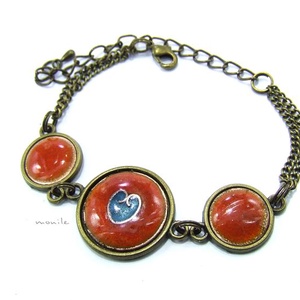 Szíves narancs-türkiz tűzzománc karkötő -  - Meska.hu