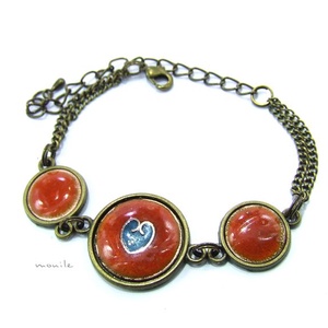 Szíves narancs-türkiz tűzzománc karkötő, , Ékszerkészítés, Tűzzománc, MESKA