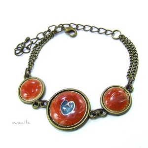 Szíves narancs-türkiz tűzzománc karkötő -  - Meska.hu