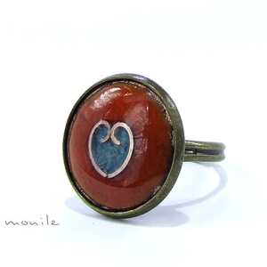 Szíves narancs-türkiz  tűzzománc gyűrű -  - Meska.hu