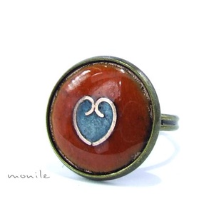 Szíves narancs-türkiz  tűzzománc gyűrű, , Ékszerkészítés, Tűzzománc, MESKA