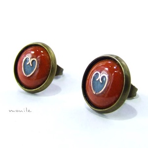 Bedugós tűzzománc fülbevaló - szíves narancs-türkiz, , Ékszerkészítés, Tűzzománc, MESKA