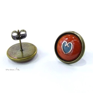 Bedugós tűzzománc fülbevaló - szíves narancs-türkiz -  - Meska.hu