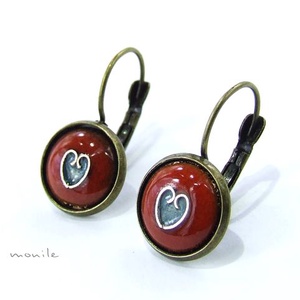 Tűzzománc fülbevaló - szíves narancs-türkiz -  - Meska.hu