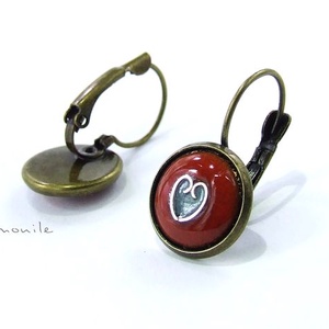 Tűzzománc fülbevaló - szíves narancs-türkiz -  - Meska.hu