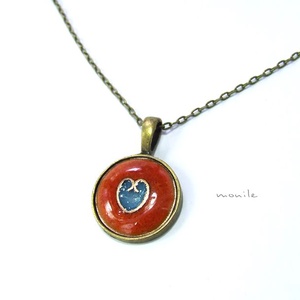 Szíves narancs-türkiz tűzzománc nyaklánc -  - Meska.hu