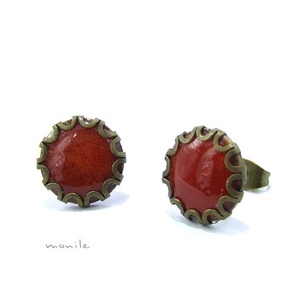 Narancs tűzzománc bedugós fülbevaló hullámos széllel -  - Meska.hu