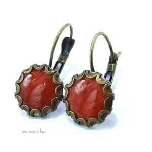 Narancs tűzzománc fülbevaló hullámos széllel, , Ékszerkészítés, Tűzzománc, MESKA