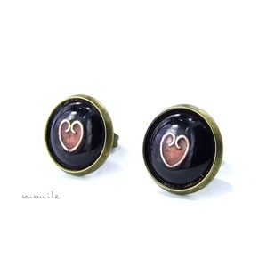 Bedugós tűzzománc fülbevaló - szíves fekete-rózsaszín, Ékszer, Fülbevaló, Pötty fülbevaló, Ékszerkészítés, Tűzzománc, MESKA