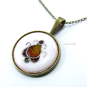 Virágos fehér-narancs tűzzománc nyaklánc, , Ékszerkészítés, Tűzzománc, MESKA