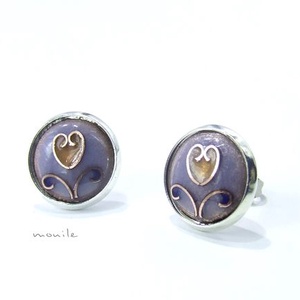 Bedugós tűzzománc fülbevaló - tulipános levendulakék-barna - ékszer - fülbevaló - pötty fülbevaló - Meska.hu