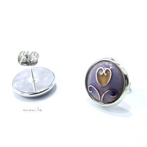 Bedugós tűzzománc fülbevaló - tulipános levendulakék-barna, Ékszer, Fülbevaló, Pötty fülbevaló, Ékszerkészítés, Tűzzománc, MESKA