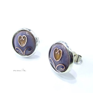 Bedugós tűzzománc fülbevaló - tulipános levendulakék-barna - ékszer - fülbevaló - pötty fülbevaló - Meska.hu